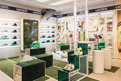 Lacoste Store Interior with Custom Shop Props, Display Cabinets, and Shop Shelving