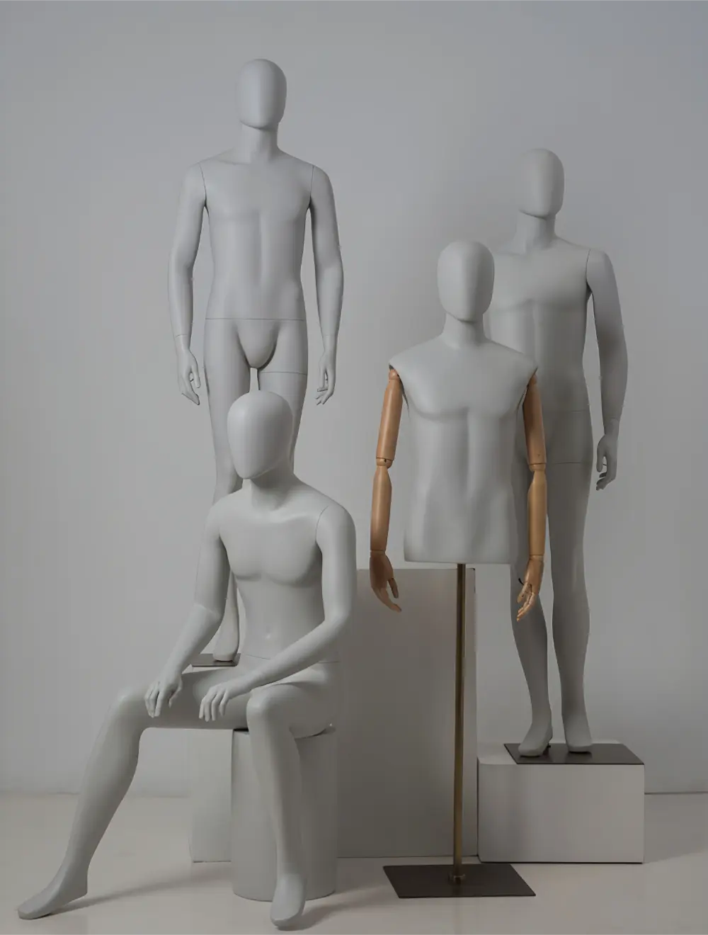 Gray standing seated half-length adjustable male mannequin visual merchandising female and male clothes mannequin for sale in storefront window display Wholesale Bulk Factory Richenma ( (7)