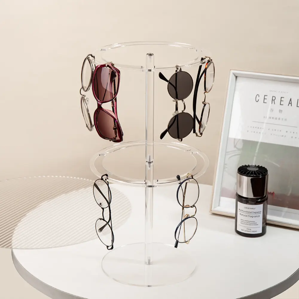 360° Rotating Acrylic Eyewear Display Stand Crystal Clear Desktop Sunglasses Organizer Multi-Tier Rotating Glasses Showcase-Morshopfitting (1)