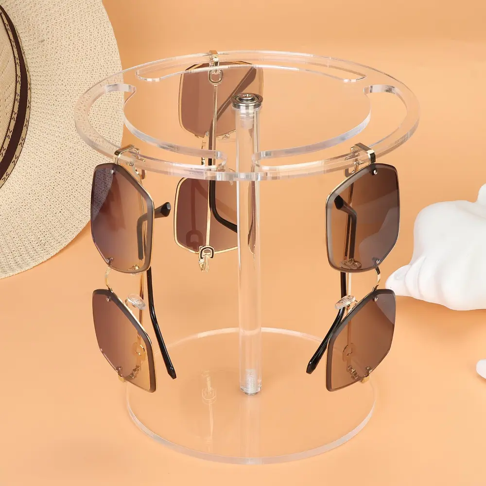 360° Rotating Acrylic Eyewear Display Stand Crystal Clear Desktop Sunglasses Organizer Multi-Tier Rotating Glasses Showcase-Morshopfitting (22)