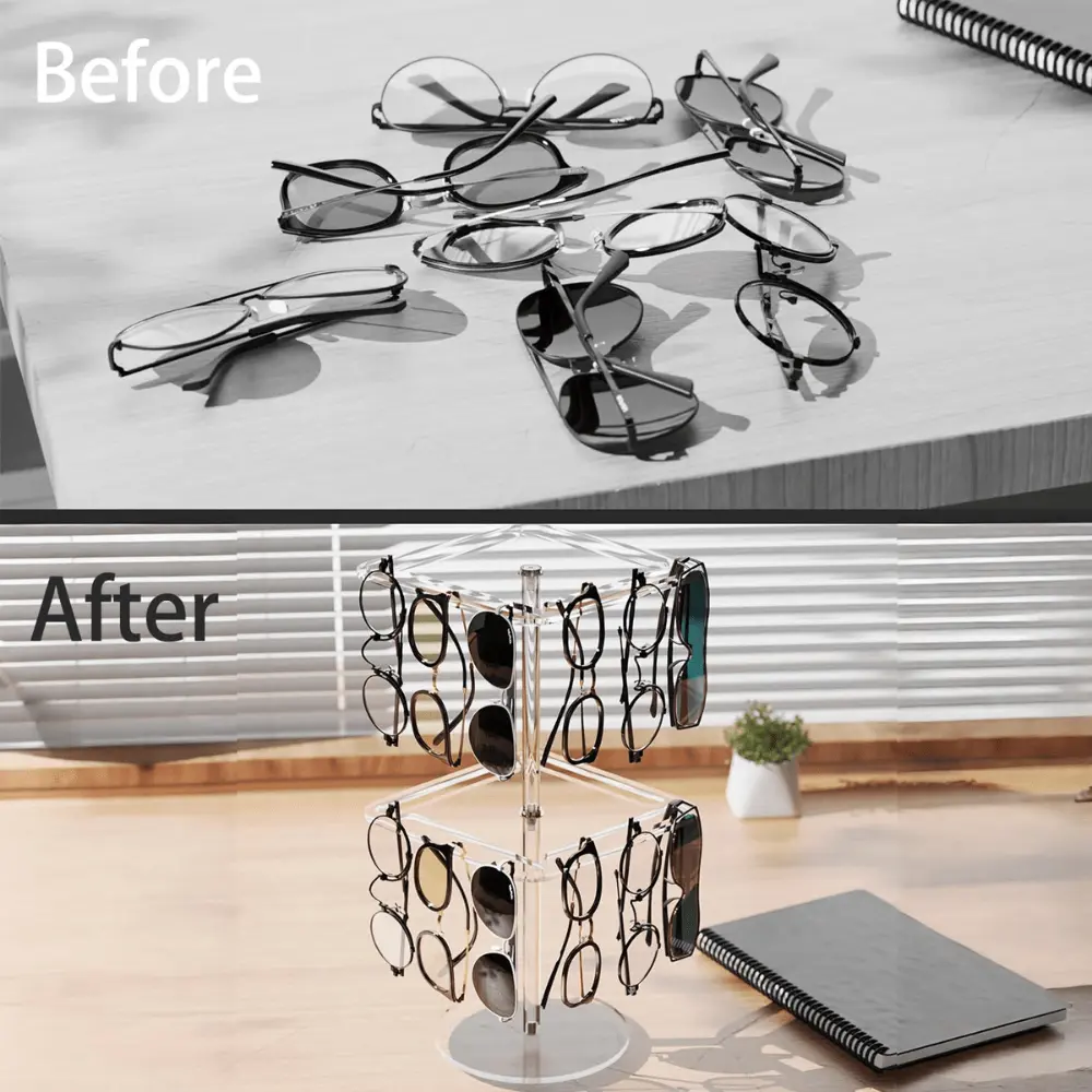 360° Rotating Acrylic Eyewear Display Stand Crystal Clear Desktop Sunglasses Organizer Multi-Tier Rotating Glasses Showcase-Morshopfitting (23)